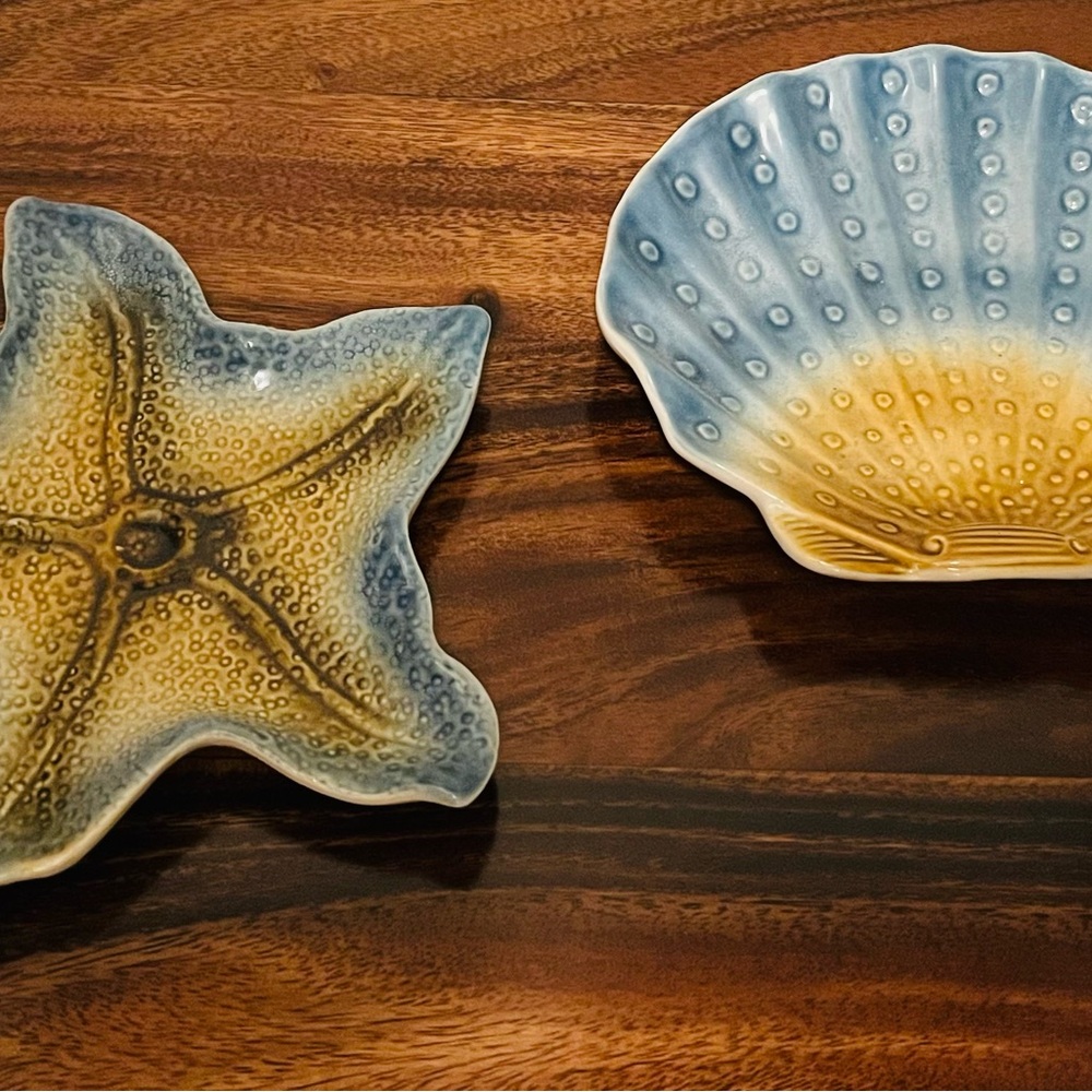 Blue and Yellow Starfish and Shell Ceramic Art